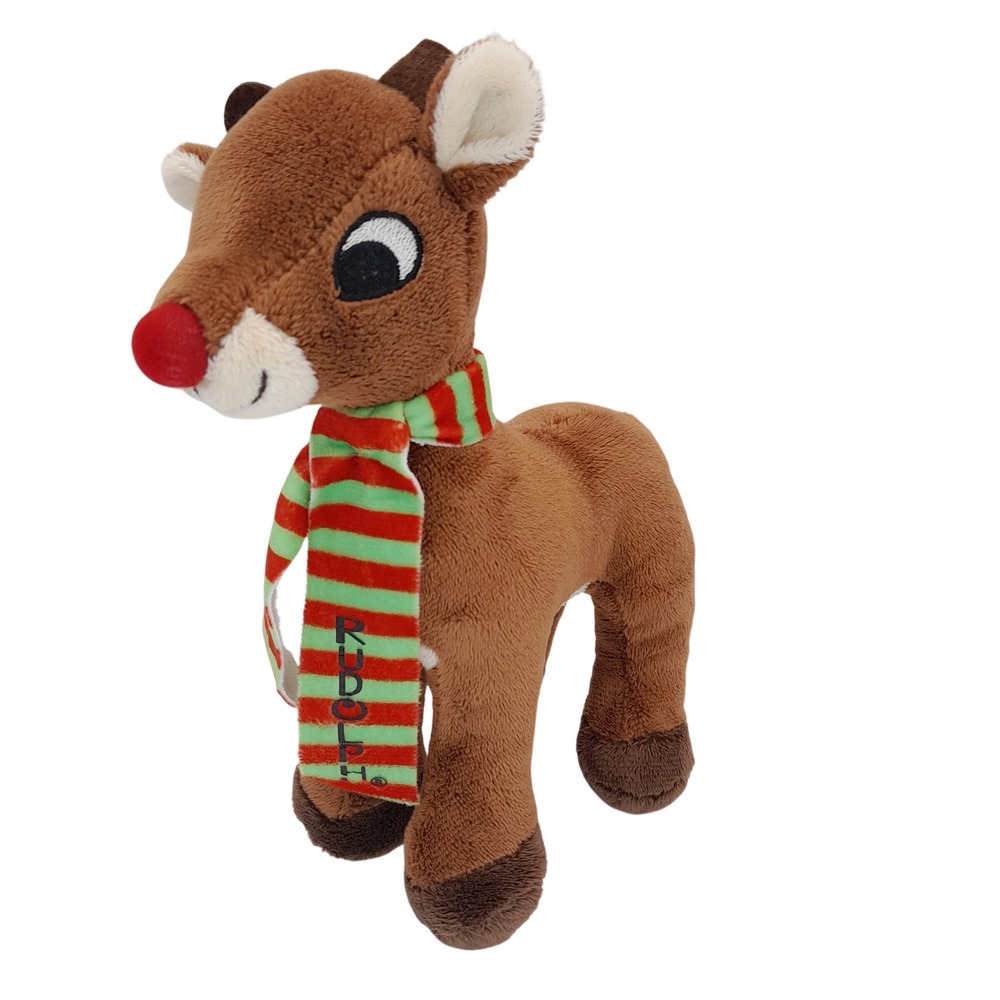 Rudolph the Red-Nosed Reindeer Plush Standing 8 inch‎ Brown Holiday Scarf Toy